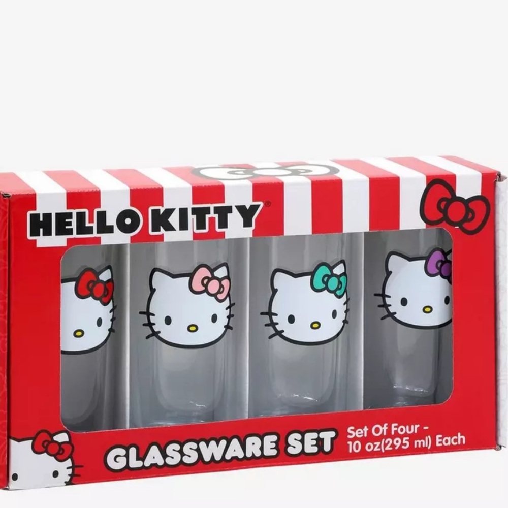 🆕 Sanrio Hello Kitty Faces Multicolor Bow Glass Set